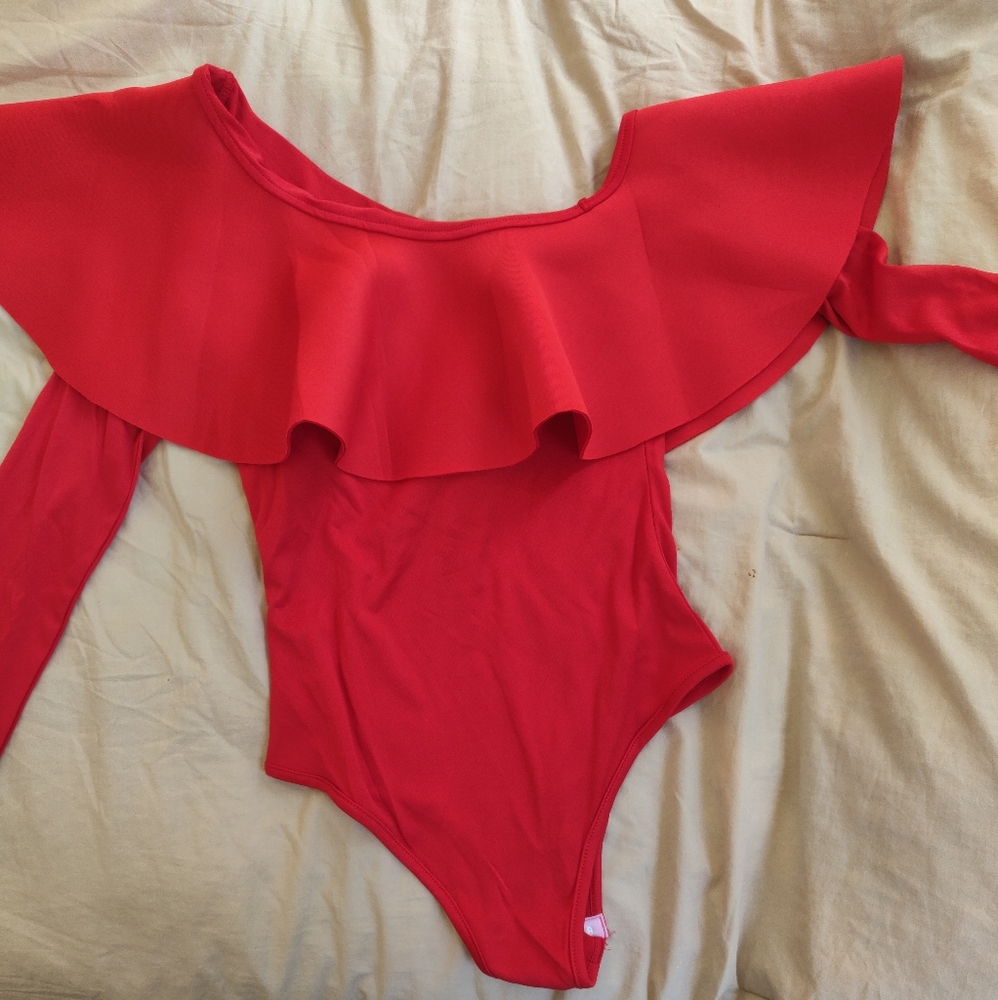Red bodysuit shoulder off Size Small brand new